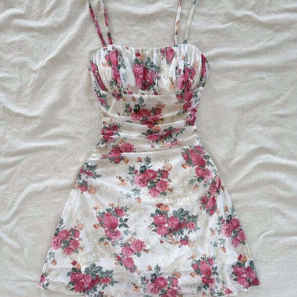 Apricot Boho Women's Floral Print Vacation Flowy Slip Dress - Picture 5 of 6